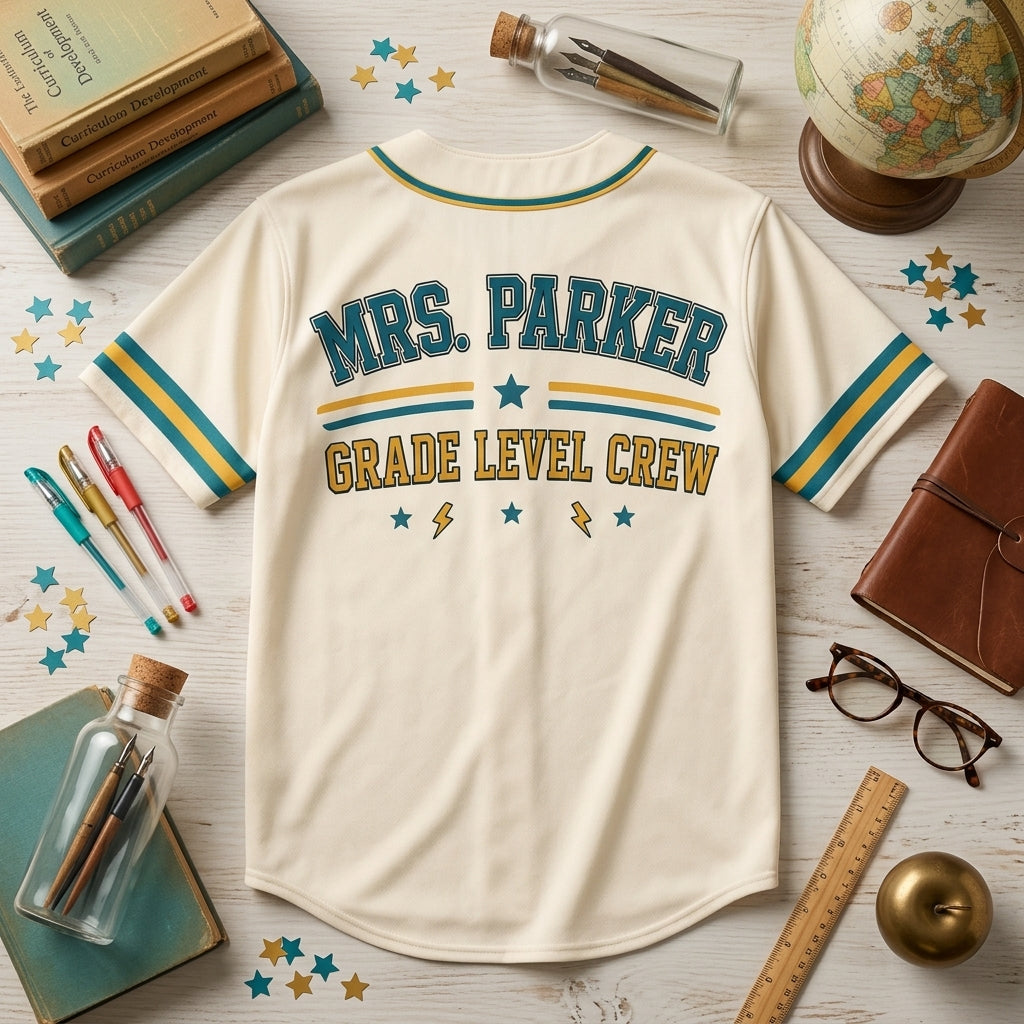 Personalized Third Grade Squad Teacher Baseball Jersey - Custom Name Back-to-School Grade Level Crew Uniform