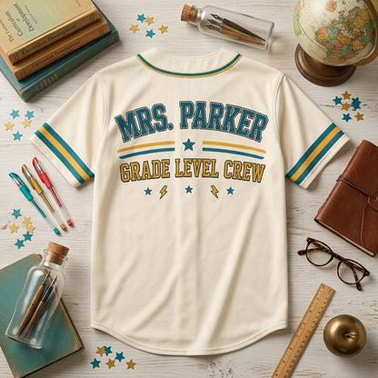 Personalized Third Grade Squad Teacher Baseball Jersey - Custom Name Back-to-School Grade Level Crew Uniform