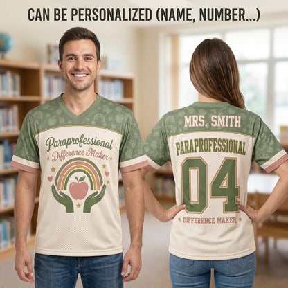 Personalized Paraprofessional Difference Maker Football Jersey - Custom Name Teacher Assistant Gift