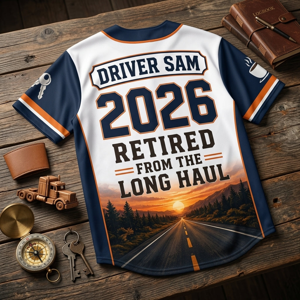 Personalized Retired Long Haul Trucker Baseball Jersey - Custom Name & Year Truck Driver Retirement Gift