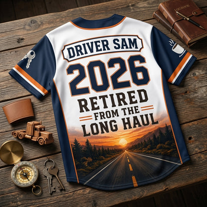 Personalized Retired Long Haul Trucker Baseball Jersey - Custom Name & Year Truck Driver Retirement Gift