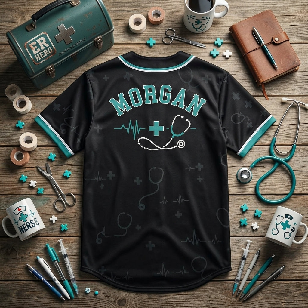 Personalized ER Nurse Night Shift Hero Baseball Jersey - Custom Name Medical Professional Athletic Shirt