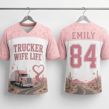 Personalized Trucker Wife Life Football Jersey - Custom Name & Number Pink Mesh Desert Western Jersey