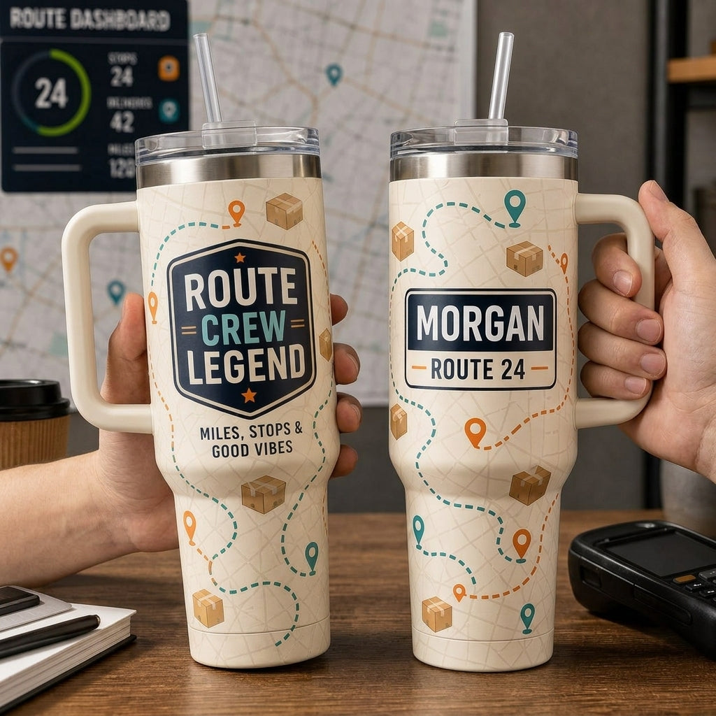 Personalized Route Crew Legend 40oz Tumbler with Handle - Custom Delivery Driver Gift