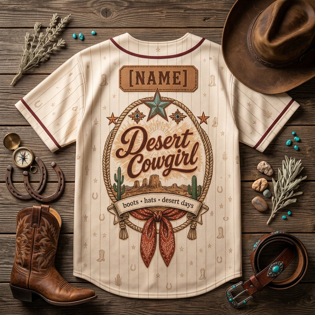 Personalized Desert Cowgirl Baseball Jersey - Custom Name Western Cowgirl Club Vintage Athletic Shirt