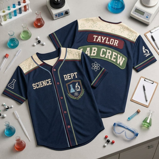 Personalized Science Lab Crew Baseball Jersey - Custom Name Scientist Team Uniform Shirt