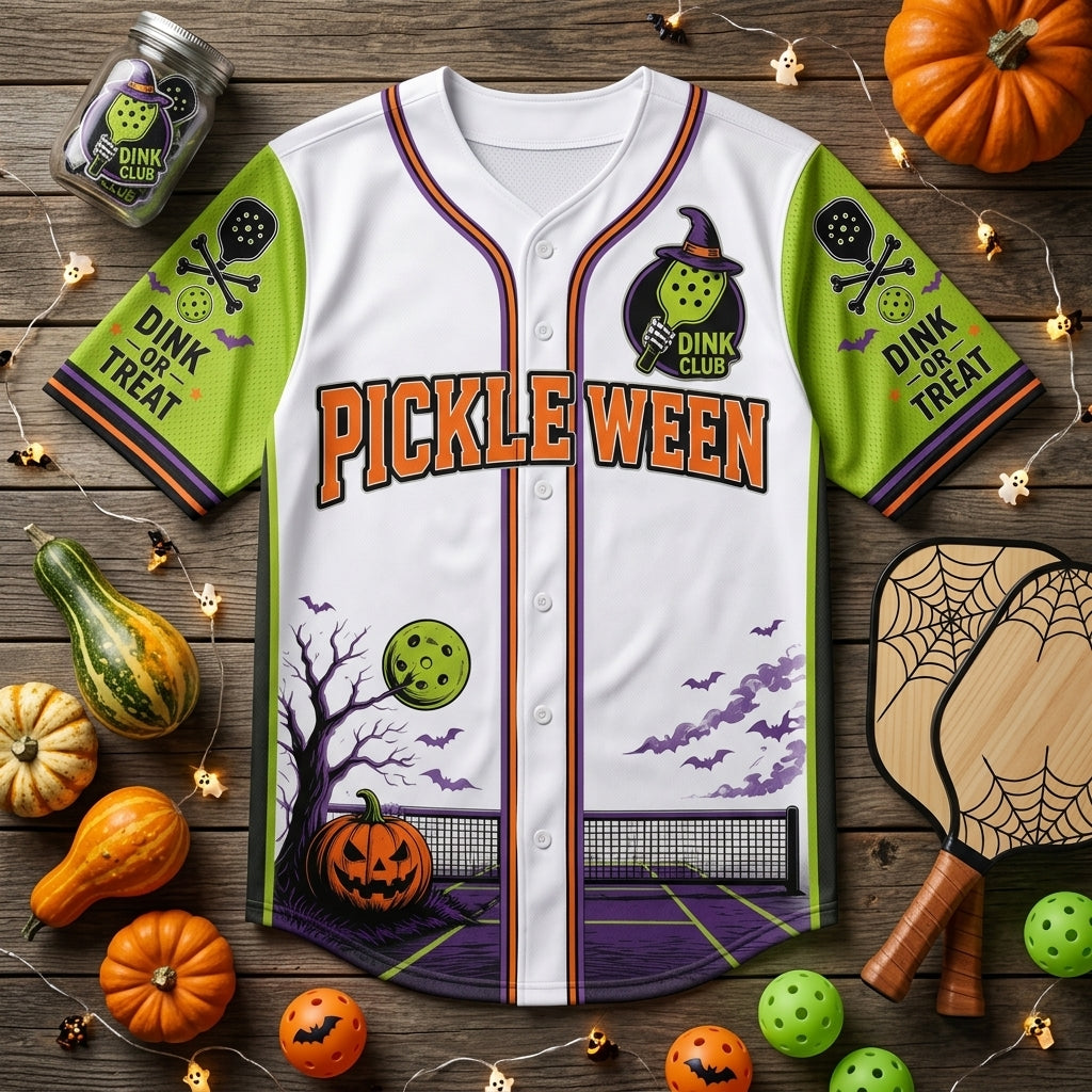 Personalized Pickleween Halloween Baseball Jersey - Custom Name & Number Pickleball Team Uniform