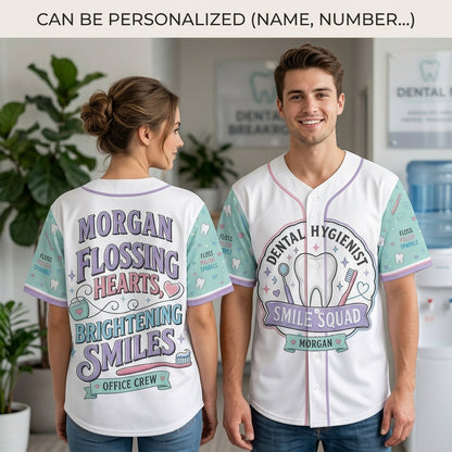 Personalized Dental Hygienist Smile Squad Baseball Jersey - Custom Name Dental Assistant Office Crew Gift