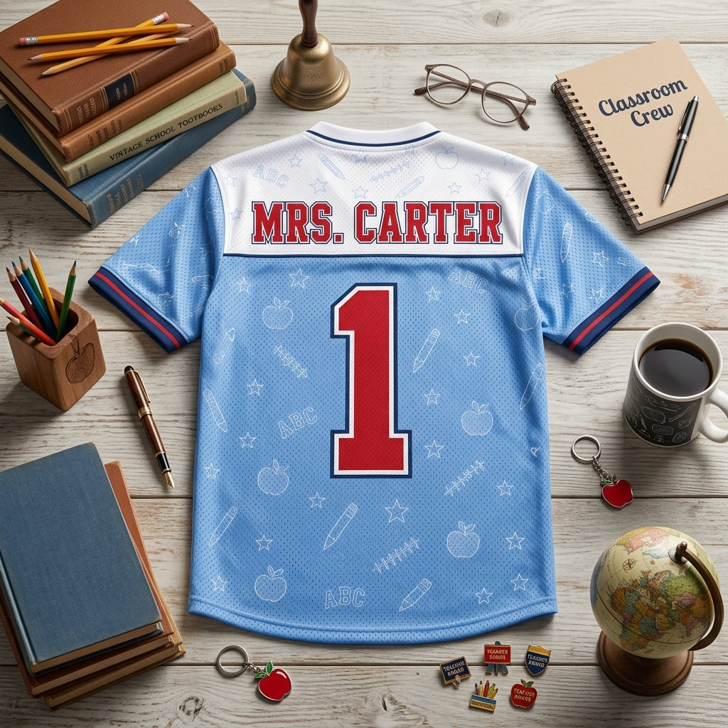 Personalized First Grade Classroom Crew Football Jersey - Custom Name Teacher Spirit Shirt