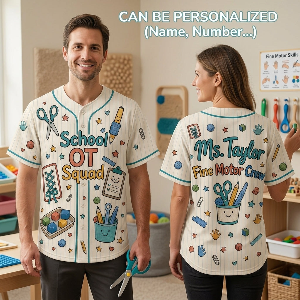 Personalized School OT Squad Baseball Jersey - Custom Name Occupational Therapist Fine Motor Crew Shirt