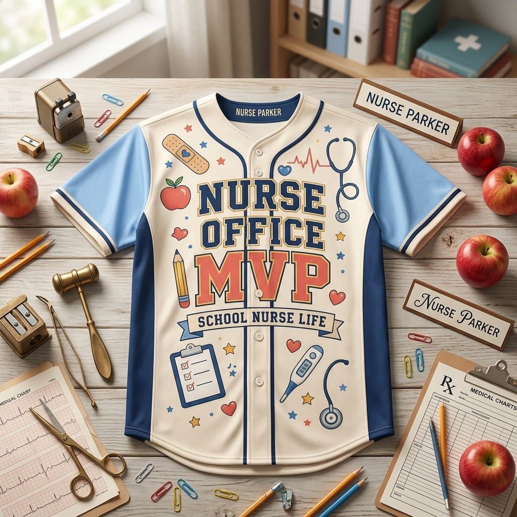 Personalized School Nurse Baseball Jersey - Custom Name & Number Nurse Office MVP Athletic Shirt