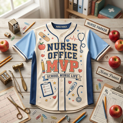 Personalized School Nurse Baseball Jersey - Custom Name & Number Nurse Office MVP Athletic Shirt