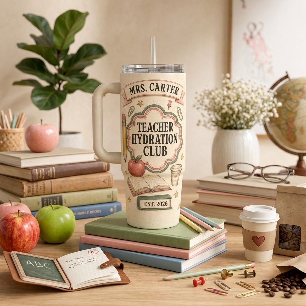 Personalized Teacher Hydration Club 40oz Tumbler with Handle - Custom Name Gift for Teachers & Educators