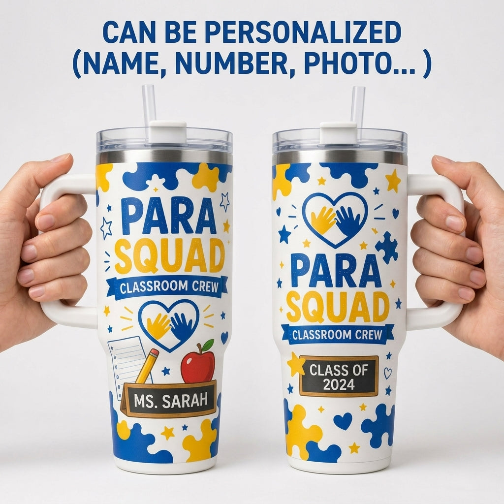 Personalized Para Squad Classroom Crew 40oz Tumbler with Handle - Custom Name Paraprofessional Gift