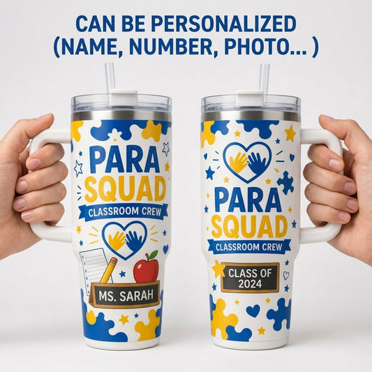 Personalized Para Squad Classroom Crew 40oz Tumbler with Handle - Custom Name Paraprofessional Gift