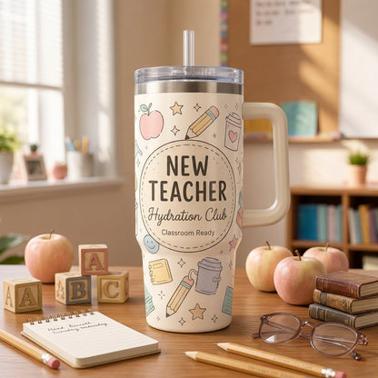 Personalized New Teacher Hydration Club 40oz Tumbler with Handle - Custom Back to School Gift