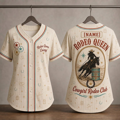 Personalized Rodeo Queen Energy Cowgirl Baseball Jersey - Custom Name Western Barrel Racing Shirt