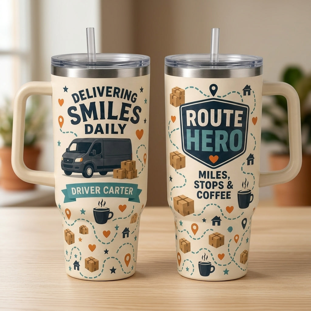 Personalized Delivering Smiles Daily Delivery Driver 40oz Tumbler - Custom Route Hero Gift