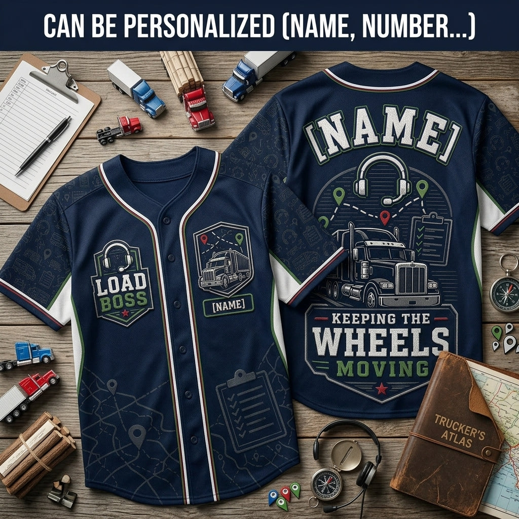 Personalized Trucker Baseball Jersey - Custom Name Load Boss Trucking Apparel for Drivers and Logistics Pros