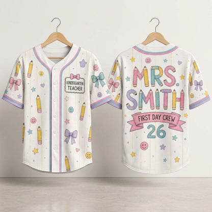 Personalized Kindergarten Teacher Baseball Jersey - Custom Name Mrs Smith First Day Crew Back to School Outfit