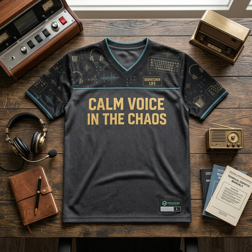 Personalized 911 Dispatcher Football Jersey - Custom Name Calm Voice in the Chaos Mesh Shirt - football jersey product view 4