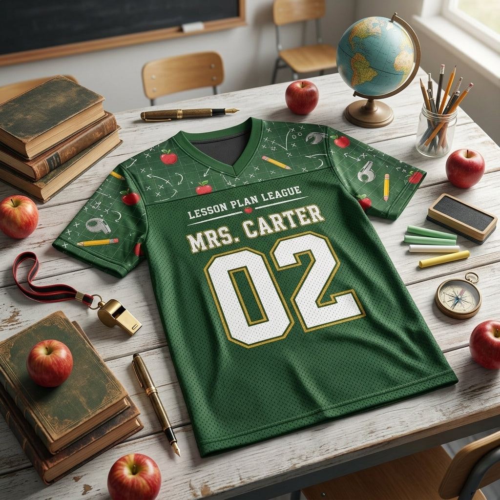 Personalized Teacher Mesh Football Jersey - Custom Name & Number Lesson Plan League Green Athletic Shirt
