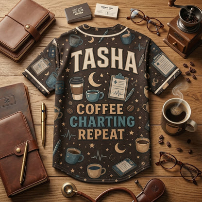 Personalized Night Shift Fuel Club Baseball Jersey - Custom Nurse Coffee & Charting Medical Gift