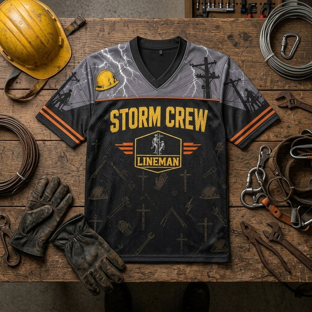 Personalized Storm Crew Lineman Football Jersey - Custom Name Utility Worker Mesh Athletic Apparel - football jersey product view 4
