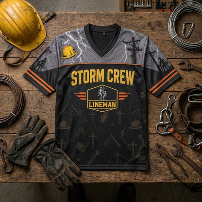 Personalized Storm Crew Lineman Football Jersey - Custom Name Utility Worker Mesh Athletic Apparel - football jersey product view 4