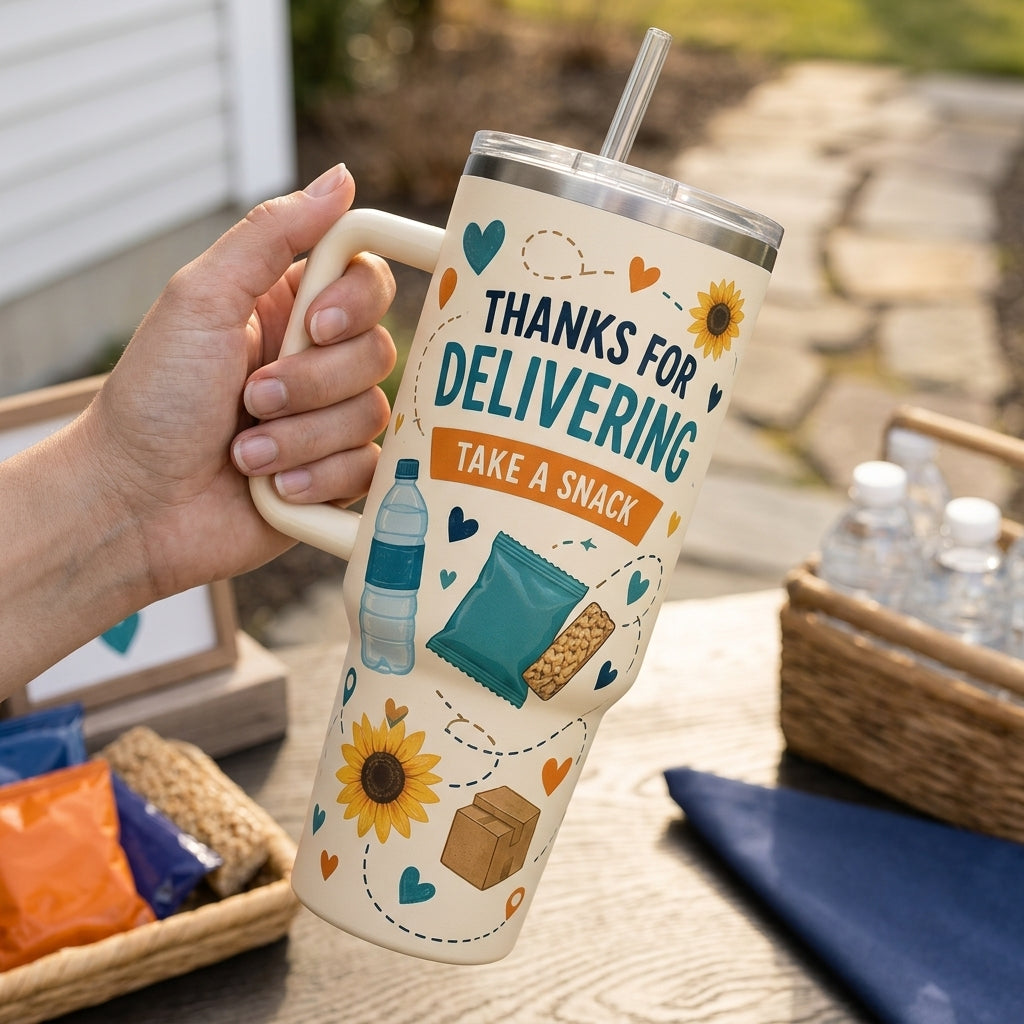 Personalized Delivery Crew Appreciation 40oz Tumbler with Handle - Custom Thank You Gift for Mail Carrier