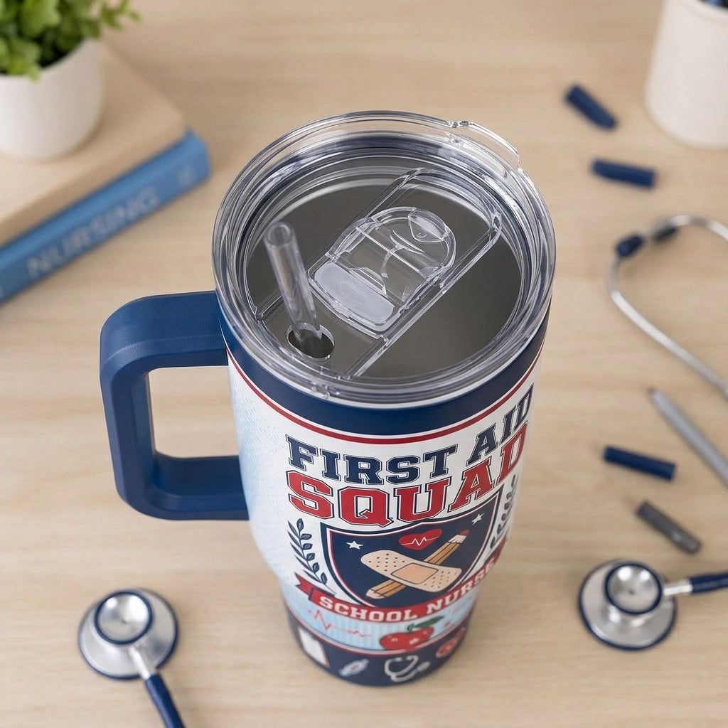 Personalized First Aid Squad School Nurse 40oz Tumbler with Handle, Custom Name Medical Gift