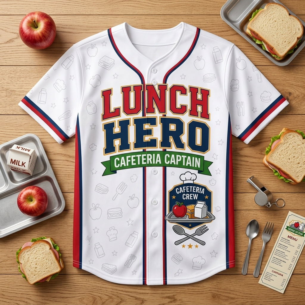 Personalized Lunch Hero Baseball Jersey - Custom Cafeteria Captain Uniform for School Staff Gift product view 4