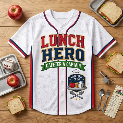 Personalized Lunch Hero Baseball Jersey - Custom Cafeteria Captain Uniform for School Staff Gift product view 4