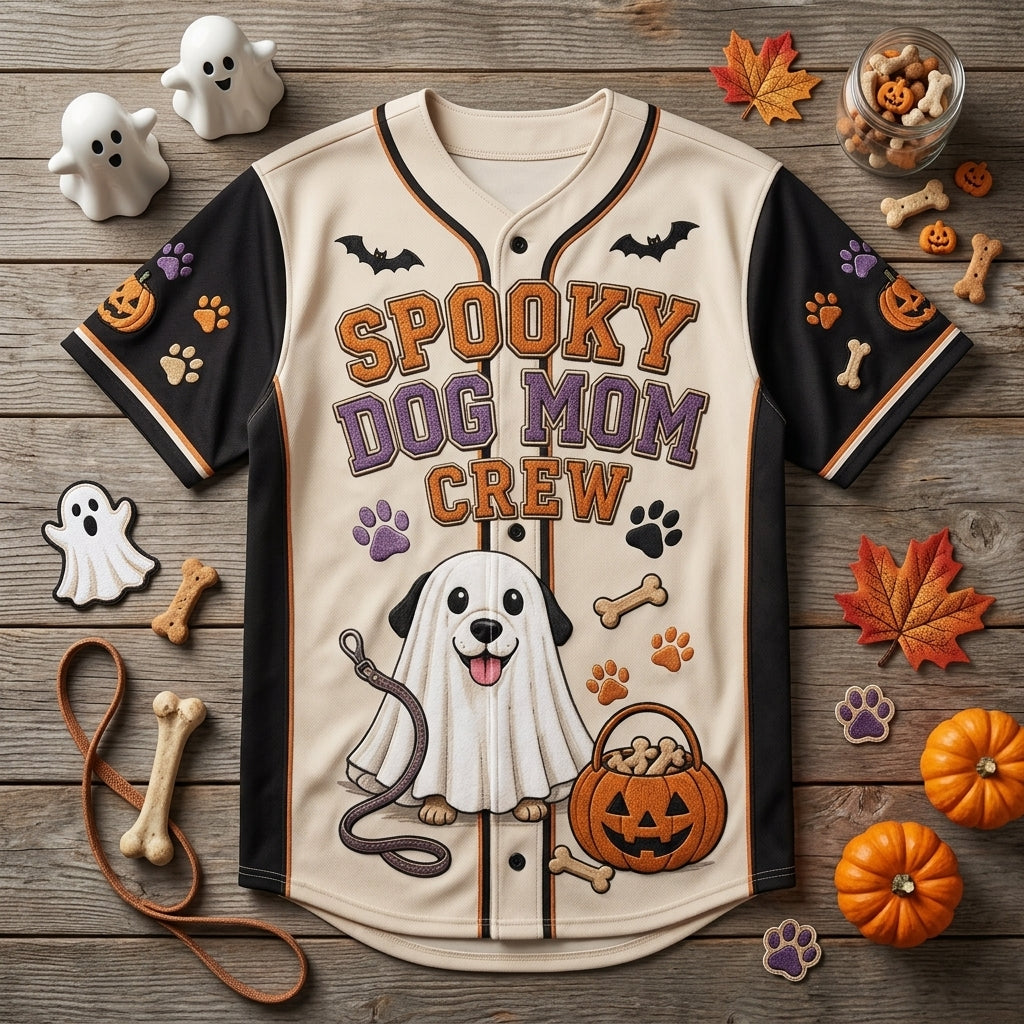 Personalized Spooky Dog Mom Crew Halloween Baseball Jersey - Custom Pet Name Ghost Dog Jersey product view 4