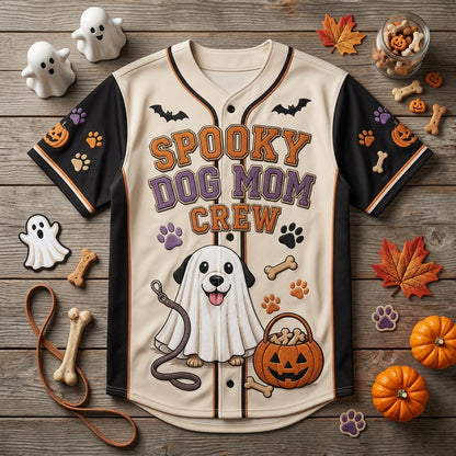 Personalized Spooky Dog Mom Crew Halloween Baseball Jersey - Custom Pet Name Ghost Dog Jersey product view 4