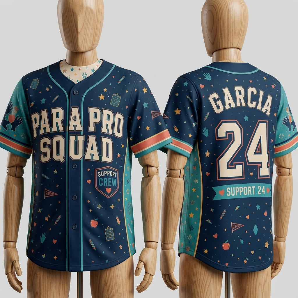 Personalized Para Pro Squad Baseball Jersey - Custom Name and Number School Support Staff Team Shirt