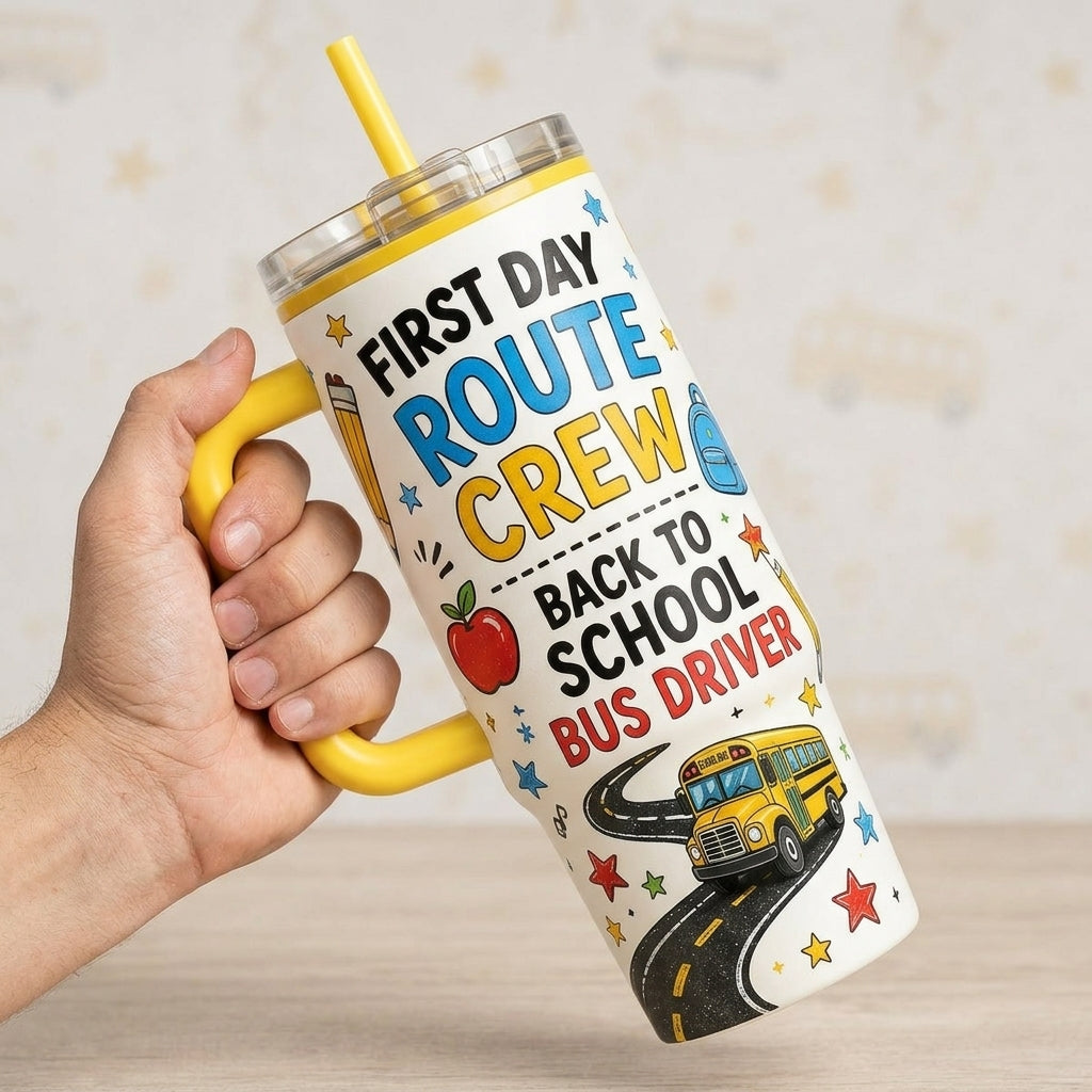 School Bus Driver 40oz Tumbler with Handle - Back to School Route Crew Appreciation Gift