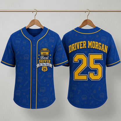 Personalized School Bus Driver Baseball Jersey - Custom Name and Number Best Driver On The Route