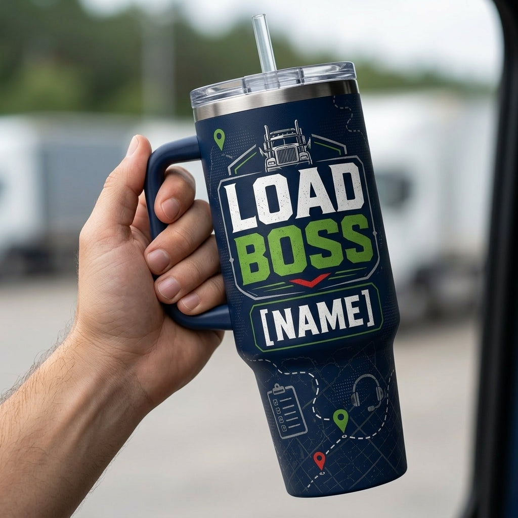 Personalized Load Boss 40oz Tumbler with Handle - Custom Name Trucker and Dispatcher Gift - 40oz tumbler mockup 4