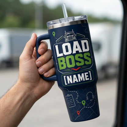 Personalized Load Boss 40oz Tumbler with Handle - Custom Name Trucker and Dispatcher Gift - 40oz tumbler mockup 4