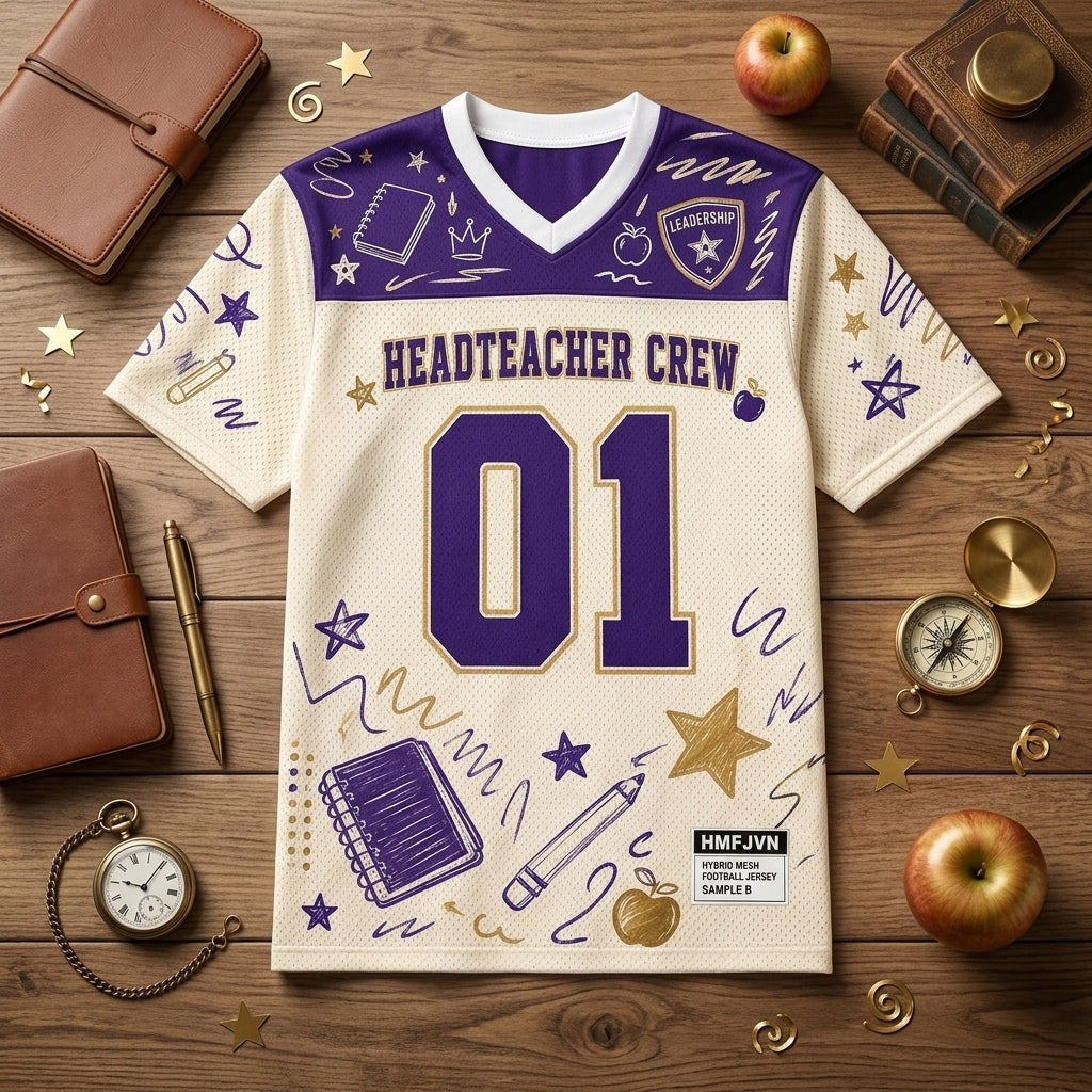 Personalized Headteacher Crew Mesh Football Jersey - Custom Name Leader School Spirit Apparel