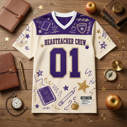 Personalized Headteacher Crew Mesh Football Jersey - Custom Name Leader School Spirit Apparel