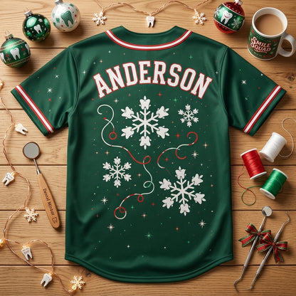 Personalized Merry Flossmas Baseball Jersey - Custom Name Dental Smile Squad Holiday Shirt for Dentists & Hygienists