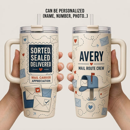Personalized Mail Carrier Appreciation 40oz Tumbler with Handle - Custom Name Mail Route Crew Gift