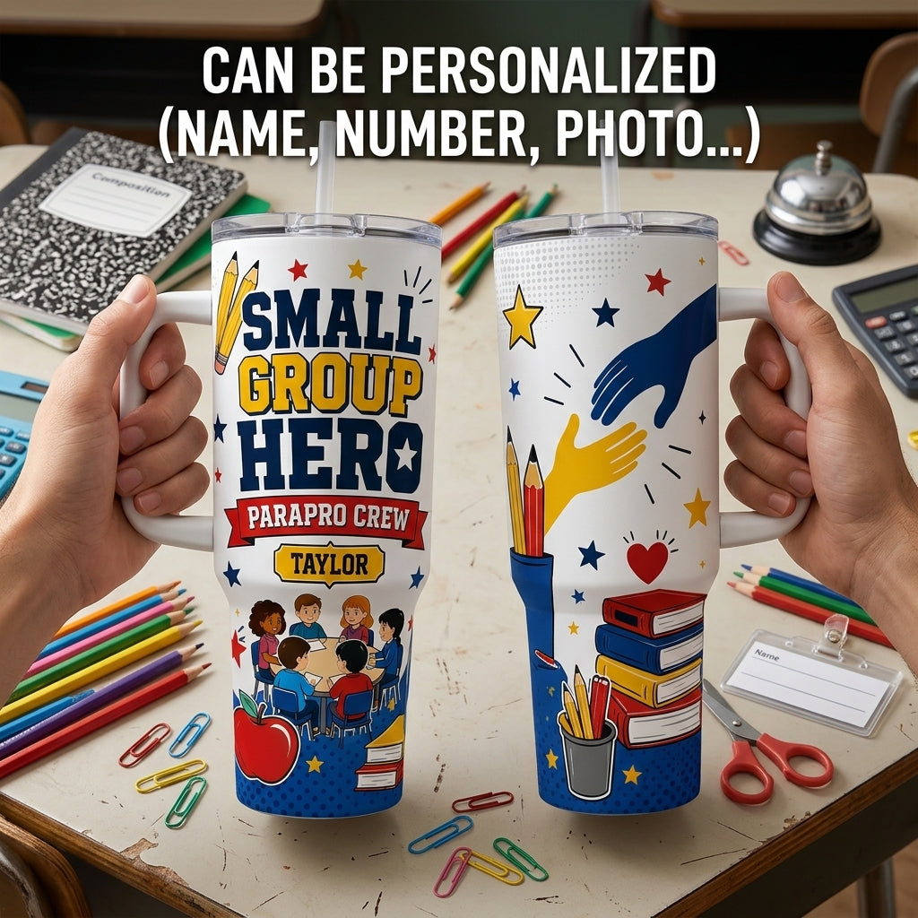 Personalized Small Group Hero Parapro Crew 40oz Tumbler with Handle - Custom Name Gift for Teacher Assistants