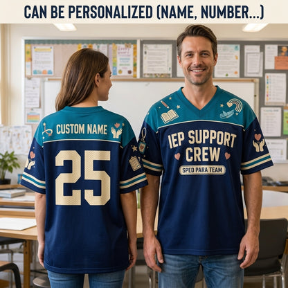 Personalized IEP Support Crew SPED Para Team Football Jersey - Custom Name & Number Teacher Gift
