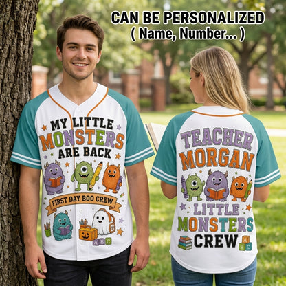 Personalized Teacher Little Monsters Crew Baseball Jersey - Custom Name Back to School First Day Boo Crew Shirt