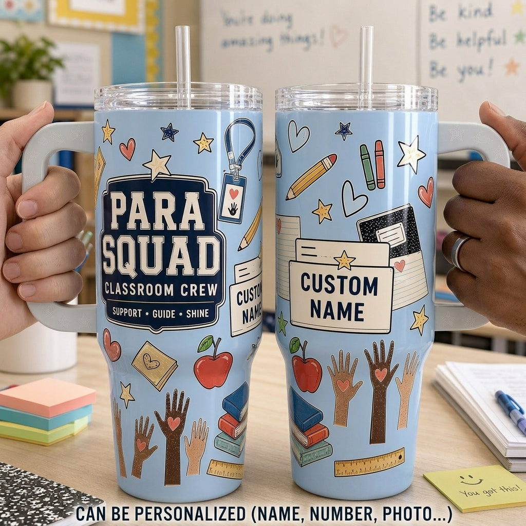 Personalized Para Squad 40oz Tumbler with Handle - Custom Name Paraprofessional Gift