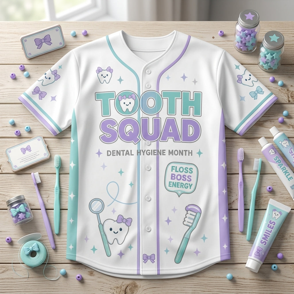 Personalized Tooth Squad Baseball Jersey Custom Name Dental Hygienist Gift Sparkle Smiles Jersey