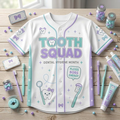 Personalized Tooth Squad Baseball Jersey Custom Name Dental Hygienist Gift Sparkle Smiles Jersey
